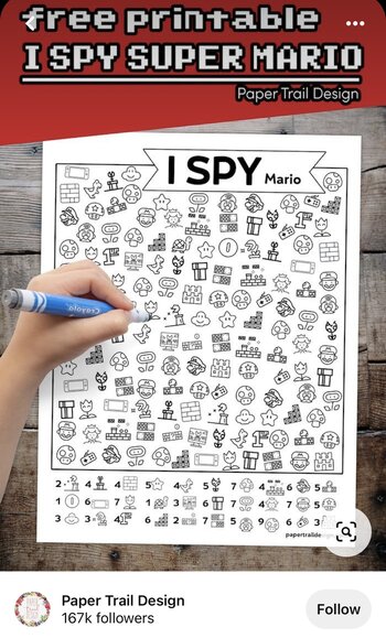 ispy printable Mario worksheet free for kids